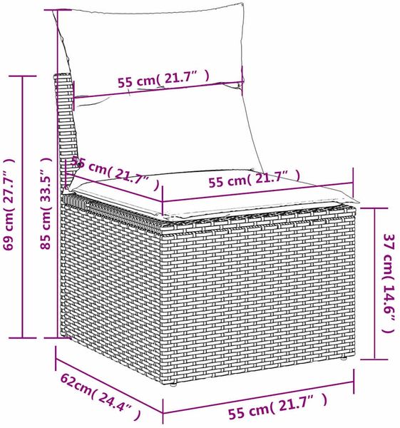 vidaXL 7-teiliges Gartensofa-Set mit Kissen, grau, Polyrattan 3220500 Bild 11