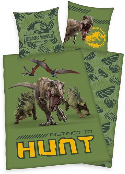 Jurassic World T-Rex Dinosaurier Wende Bettwäsche, 80 x 80 cm + 135 x 200 cm