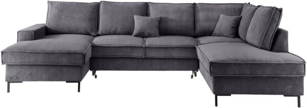 Wohnlandschaft >Rube< Schlaffunktion, Stauraum, Cord grau - 309x92x198cm (BxHxT)