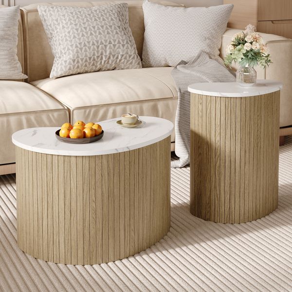 Couchtisch-Set, 2-teilig, B 60 x T 37 x H 38 cm & B 40 x T 25 x H 50 cm, MDF in Natur/Weiß