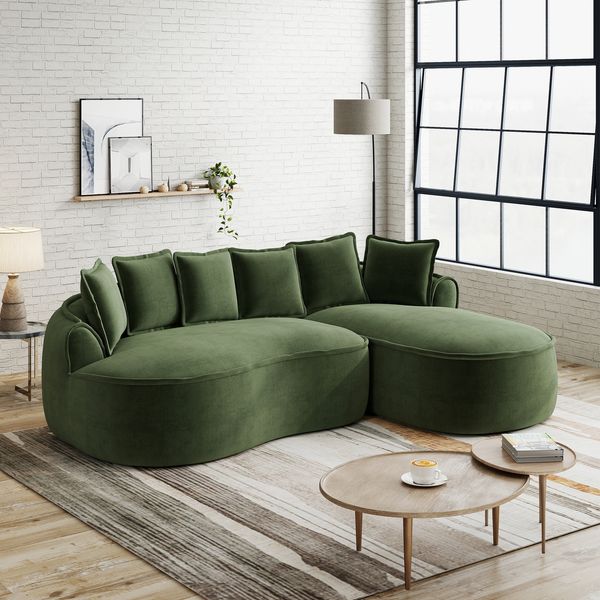 Modulares Sofa mit Chaiselongue, Sitztiefe 122 cm, aus Chenille in Grün