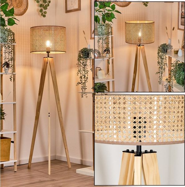hofstein Stehlampe Stehlampe aus Holz/Rattan/Wiener Geflecht in Naturfarben, ohne Leuchtmittel, mit rundem Schirm (40 cm) u. Fußschalter, 1x E27, ohne Leuchtmittel