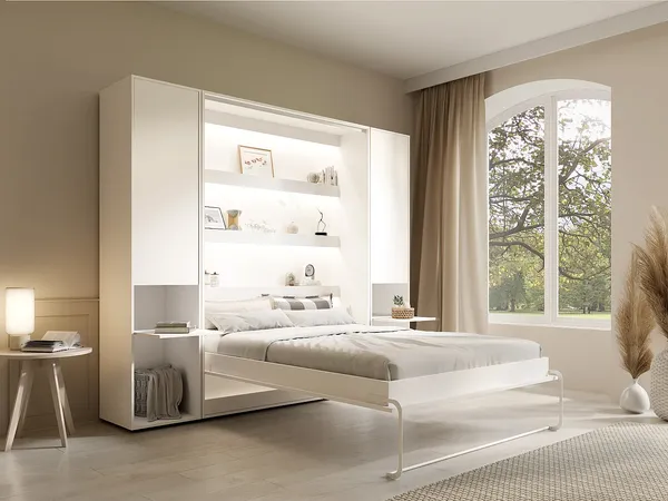 Vente-unique - RAPILI Bett Holz, Platte Weiß - B 50 cm239,2 cm x H 225,2 cm x L 279 cm