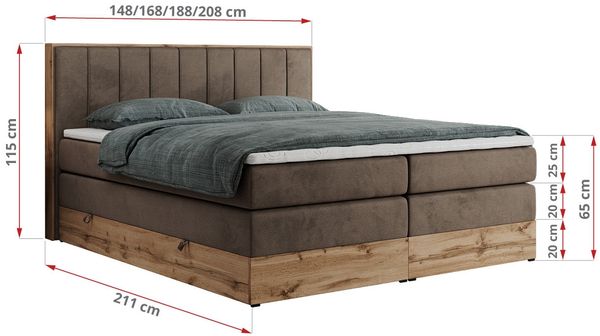 Boxspringbett BELLISSIMO KING, Doppelbett mit Multipocket-Matratze, Polsterbett mit Kopfstütze - 180 x 200 cm - Braun Velvet - H4 Bild 5