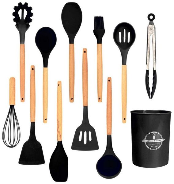 Intirilife Kochbesteck-Set (Set, 12-tlg, Set), Küchenutensilien Set Zange Schneebesen Pfannenwender Schöpfkelle