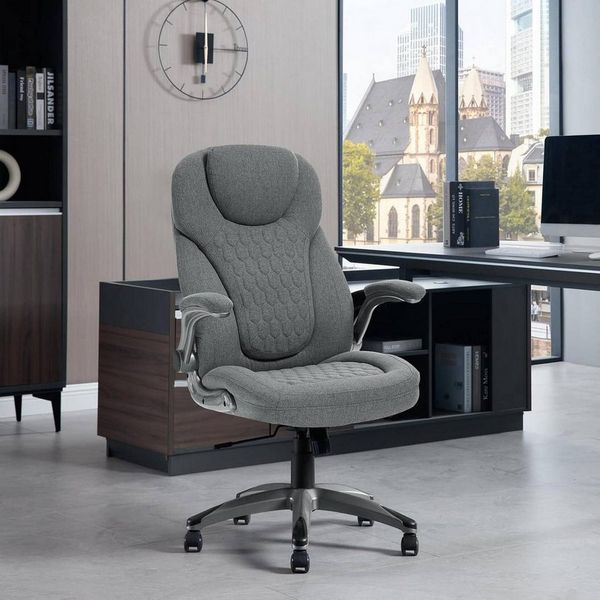 Woltu Bürostuhl (1 St), ergonomisch, Chefsessel mit Kopfstütze Armlehnen, Stoff