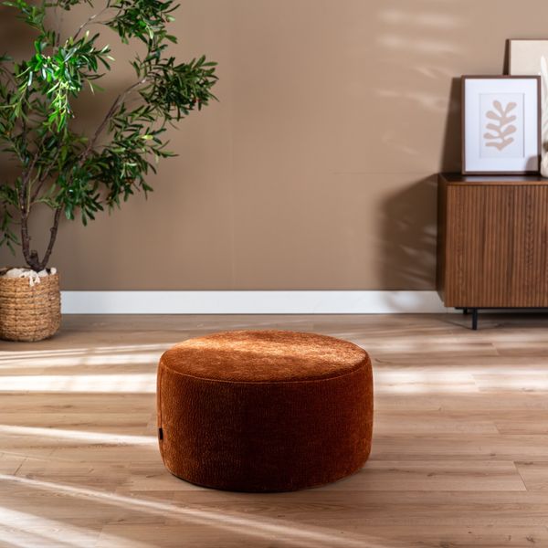 Bronx71 Hocker Chloe rund Chenille terrakotta ø70 cm