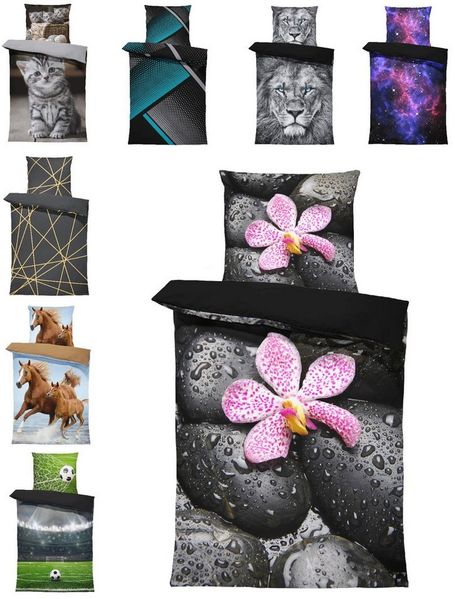 One Home Bettwäsche Fotodruck, Mikrofaser, 4 teilig, Steine Orchideen Zen Relax, Knitterfrei Weich für Sommer und Winter