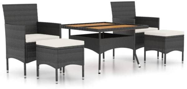vidaXL 5-tlg. Garten-Essgruppe Poly Rattan & Massivholz Akazie Schwarz 3058352