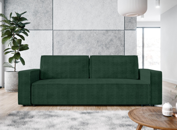 AX LIVING Aydin Cord Sofa 3 Sitzer Sofa mit Schlaffunktion Grün 238 cm Bild 2