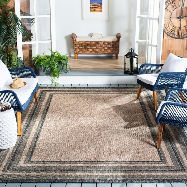 Safavieh Zeitgenössische Teppich für Wohnzimmer, Esszimmer, Schlafzimmer - Courtyard Collection, Kurzer Flor, Natürlich und Schwarz, 244 X 305 cm