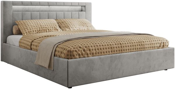 Polsterbett GOLD 5 CLASSIC 140 x 200 cm mit LED-Beleuchtung & Bettkasten, Doppelbett inkl. Lattenrost, Metall-Lift-System & Stauraum - Hellgrau Velvet Bild 5
