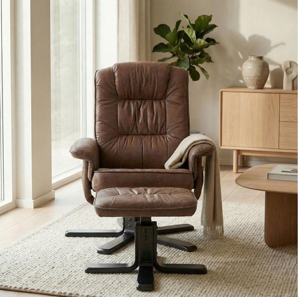 IDIMEX Relaxsessel Charly, schöner Fernsehsessel mit Hocker, bequemer Drehsessel mit verneigungsverstellbarer Rückenlehne, gepolsteter Polstersessel mit Stoffbezug in Vintage/schwarz