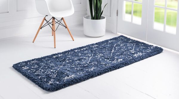 Teppich "MARA Shaggy" Läufer Marineblau 80x305 cm
