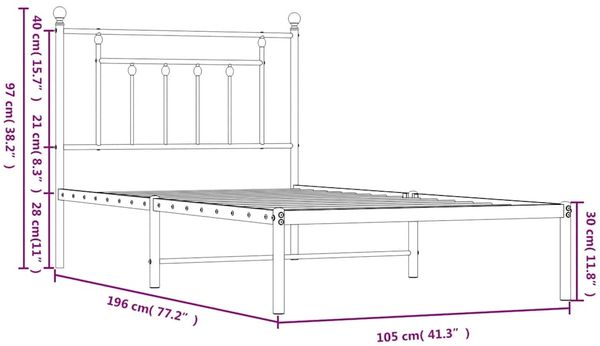 vidaXL Bettgestell mit Kopfteil Metall Weiß 100x190 cm 353580 Bild 10