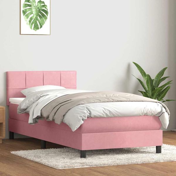 vidaXL Boxspringbett mit Matratze Rosa 80x220 cm Samt 3316238