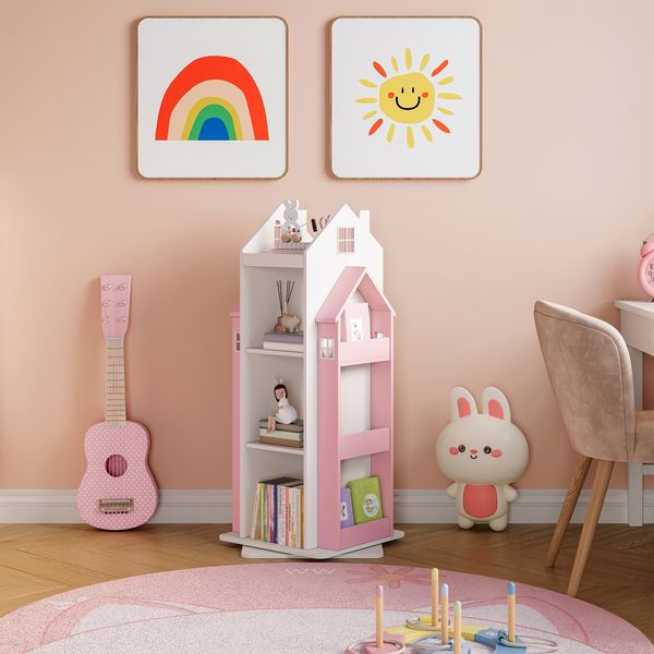 Drehbares Kinderregal Vipsali 108x40x40 cm Rosa/Weiß [en. casa]