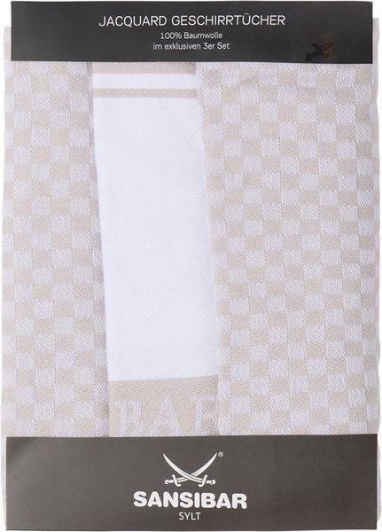 Sansibar Sylt Geschirrtuch Geschirrtücher-Set, 3-tlg, 50x70 cm, 100% Baumwolle, Premium Qualität, (Set, 3x Geschirrtuch, 50x70 cm, zwei verschiedene Designs), Jacquardgewebe, zwei verschiedene Motive
