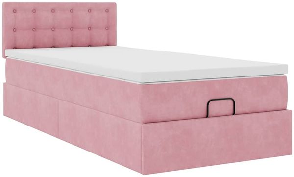 vidaXL Ottoman-Bett mit Matratze & LEDs Rosa 100x200 cm Samt 3312751 Bild 10