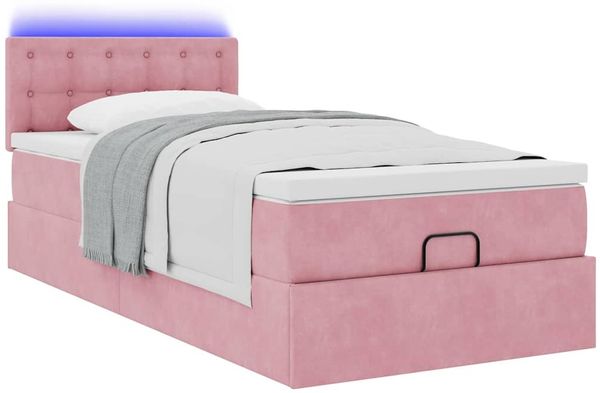 vidaXL Ottoman-Bett mit Matratze & LEDs Rosa 100x200 cm Samt 3312751 Bild 6