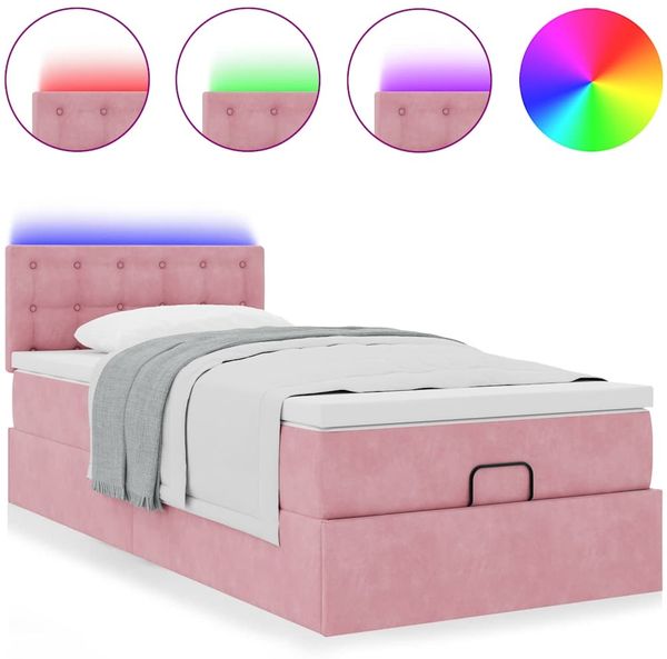 vidaXL Ottoman-Bett mit Matratze & LEDs Rosa 100x200 cm Samt 3312751 Bild 5