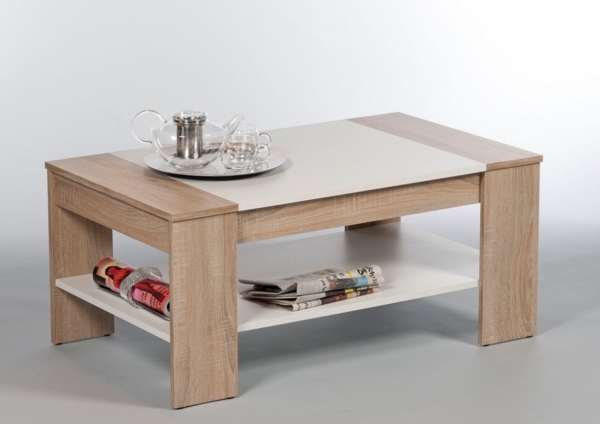 FINLEY Couchtisch in Eiche Sonoma Optik, Weiß - geräumiger Sofatisch mit Ablage für Ihren Wohnbereich - 100 x 44 x 58 cm (B/H/T)