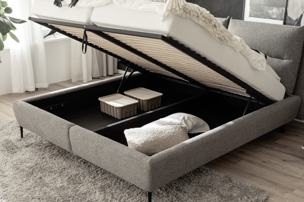 Stauraumbett >Auckland< Liegefläche 160x200cm, Lattenrost, blaugrau - 190x116x242cm (BxHxT) Bild 2