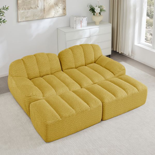 2-Sitzer modulares Sofa H 79 x T 210 x B 165 cm aus granuliertem Fleece in Gelb, erweiterbar