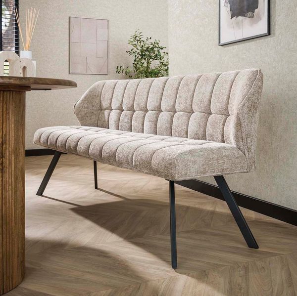 Maison ESTO Essgruppe Esstischgruppe gepolstert Esstischbank + 2 Armlehnstühle sand, bestehend aus 1 Küchensofa 180 cm und 2 drehbare Stühle mit Armlehne