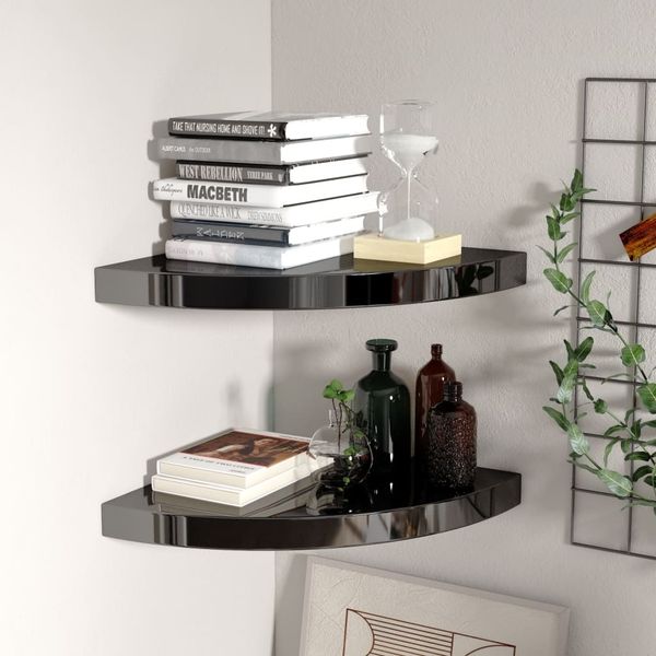 vidaXL Eck-Schweberegale 2 Stk. Hochglanz-Schwarz 35x35x3,8 cm MDF 323911