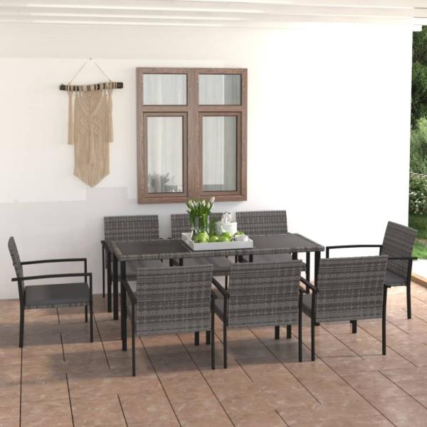 9-tlg. Garten-Essgruppe Poly Rattan Grau