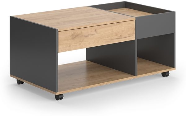 Couchtisch Maik Goldkraft Eiche/Anthrazit 110 x 60 cm mit Schublade Vicco