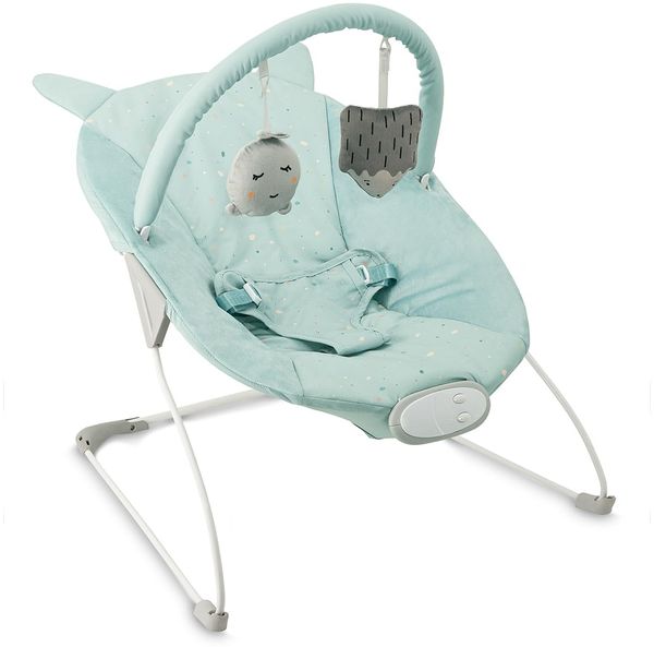 MoMi GLOSSY Babywippe für Babys bis 9 kg, 3-Punkt-Sicherheitsgurt, Metallgestell mit Antirutsch-Füßchen, Gewicht 1,7 kg, Abmessungen 58 x 49 x 53 cm, sensorisches Modul für Kinderförderung