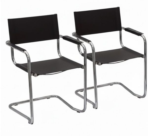 k-hometrends Freischwinger KADA (2er-Set), Designstühle aus Recyceltes Leder in schwarz und Rundrohrgestell