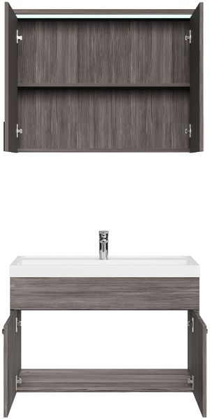 Badplaats Badmöbel Komplettset Paso 02 80 x 40 cm Grau Eiche - Badezimmermöbel mit Waschbecken und Spiegelschrank Bild 3