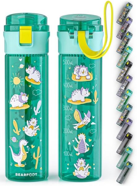 BEARFOOT Trinkflasche Trinkflasche Kinder, 500ml, leicht - Dinos-mint