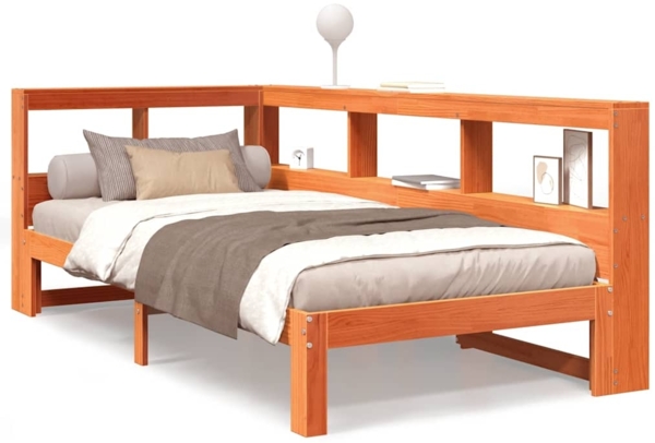 vidaXL Massivholzbett mit Regal ohne Matratze Wachsbraun 90x200 cm 3324393