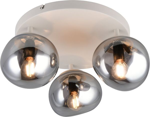 s.Oliver Deckenleuchte ANJELLA, Deckenlampe exkl. E14, in warm grey (beige) + smoke Glas, Leuchtmittel wechselbar, warmweiß - kaltweiß, mit mundgeblasenen Glasschirmen in rauchgrau, max 10W