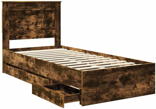 vidaXL Bettrahmen Geräucherte Eiche 90 x 200 cm Ingenieurs Holz 3410212 Bild 5
