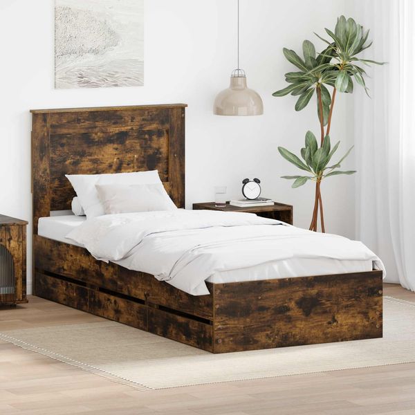 vidaXL Bettrahmen Geräucherte Eiche 90 x 200 cm Ingenieurs Holz 3410212