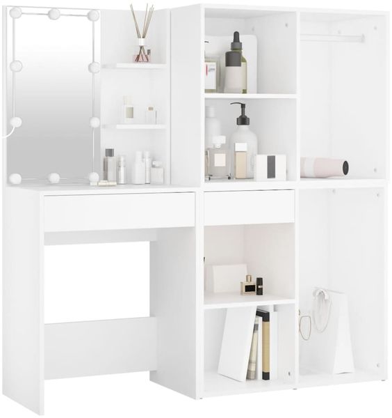 vidaXL LED-Schminktisch mit 2 Schränken Weiß Holzwerkstoff 3082026 Bild 3