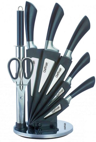 Messer Kochmesser Messerständer Messerset 8-tlg. Cheffinger CF-KS03 Schwarz