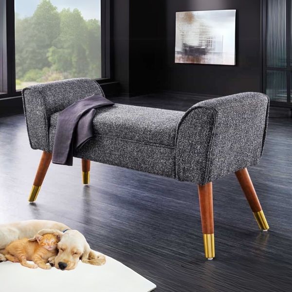 Elegante Sitzbank CAROLIN 90cm anthrazit Bouclé Bank Armlehne