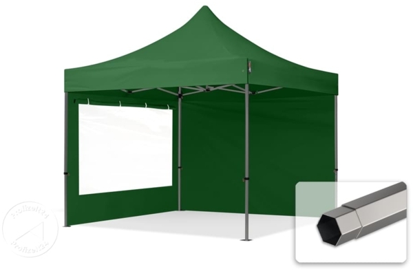 3x3 m Faltpavillon, PREMIUM Stahl 40mm, Seitenteile mit Panoramafenstern, dunkelgrün