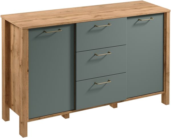 AX LIVING Kommode mit Schubladen Iseonia K2T3S 138cm Eiche Wotan/Grün