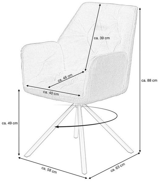 Massivart® Polsterstuhl drehbar 180°, Esszimmerstuhl, Cord-Microfaser anthrazit, »INGE«, Nivellierung · Metallgestell schwarz