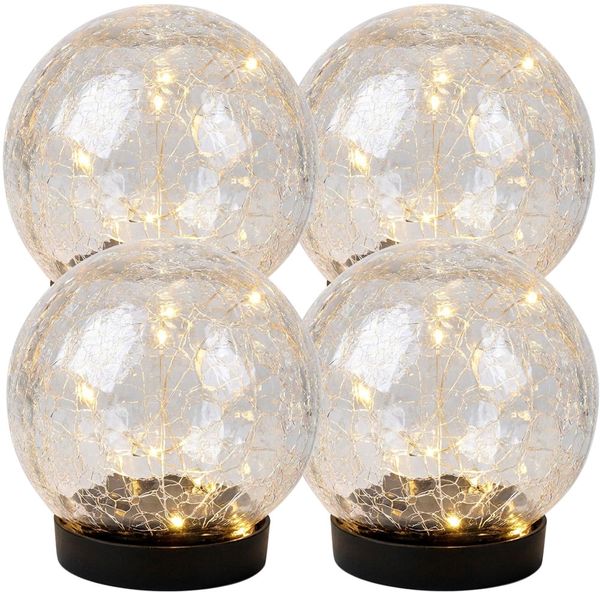 4x LED Solarleuchte, Bruchglasoptik, Glas, Kugel, IP44, Akku, D 12 cm