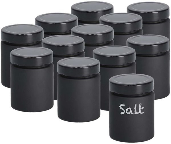 12er Set Gewürzgläser zum Beschriften, schwarz - Ø 6,1 x 8,2cm