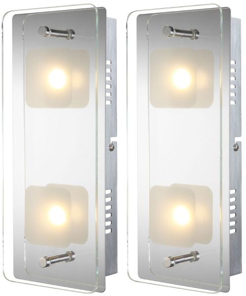 2er Set LED Wandlampe, Metall, Glas, silber, 3000K, L 28cm