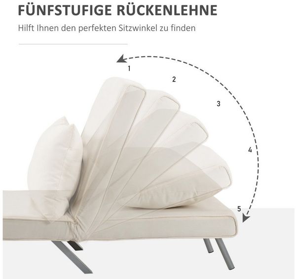 HOMCOM Sessel Schlafsofa mit Armlehne 3-in-1 Schlafsessel (Klappbett, 1-St, Klappmatratze), Kunstwildleder Creme, 65 x 69 x 80 cm Bild 3